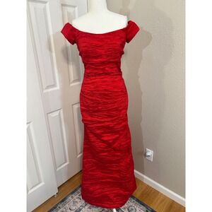 Prom Vintage Glam Barbicore Pretty Woman Red Crinkle Ruched Formal Dress SZ 8